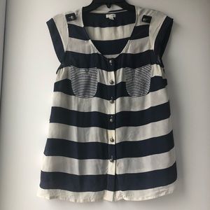 Anthropologie Odille Navy Striped Silk Top